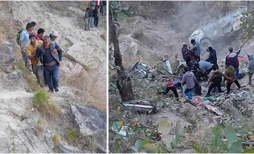 दमक आउँदै गरेको बस संखुवासभामा दुर्घटना हुँदा १४ जनाको मृत्यु