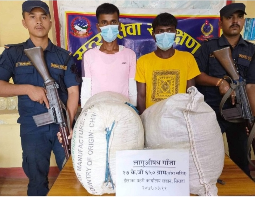सिरहामा २७ किलो गाँजासहित दुई युवक पक्राउ